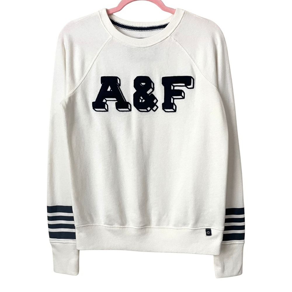 Abercrombie & Fitch Sweatshirt Womens Small A&F Logo Striped Preppy Collegiate